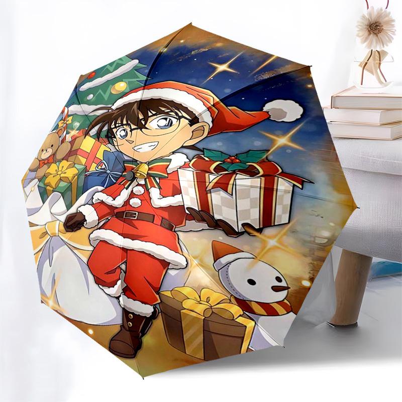 1pc Detective Conan Christmas Edition Automatic Opening/Closing Outdoor Umbrella - Portable 3-Fold Design with Iron Frame - Outdoor, Gift for Fan