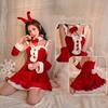 Warm Velvet Christmas Role Playing Erotic Uniform Women's Sexy Strap Lolita Dress Passionate Temptation Christmas Set
