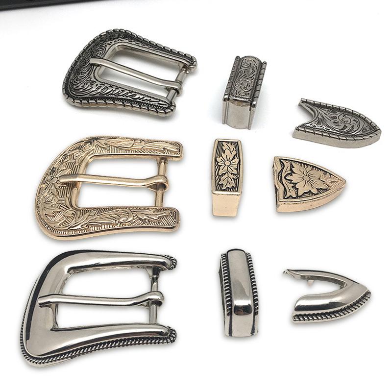 1Set Replacement Parts Craft Buckle DIY For Men Vintage Alloy Belt Buckle Embossed Three Piece Pin