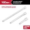 3/8-inch Socket Extension Set 3 Pieces Corrosion Resistant Steel Construction Knurled Grip Easy Use Ball Detent Tool Tightening