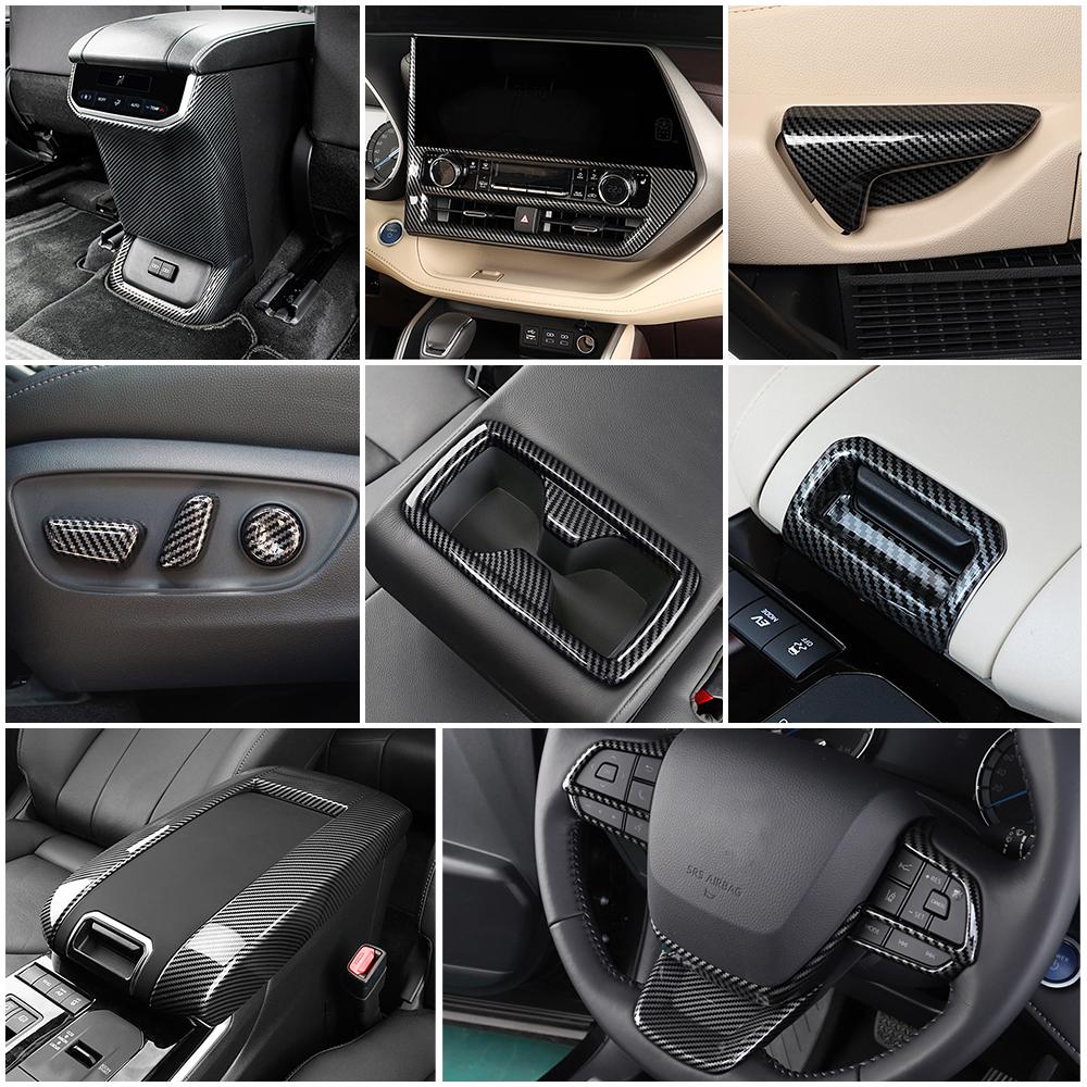 Для Toyota Highlander XU70 2024 года выпуска, аксессуары для салона автомобиля, молдинги, стильная центральная часть управления, отделка из углеродного волокна