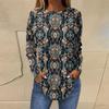 Shirts For Women Cute  Vintage Pattern Print T-Shirt Long Sleeve Tunic Tops Cotton Pullovers