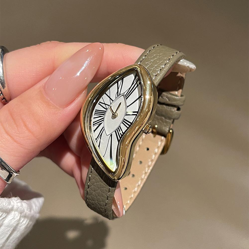 New Quartz Ladies Watches Luxury Irregular Shaped Dial Woman Watch Elegant Fashion Leather Strap Wristwatch Gifts Women