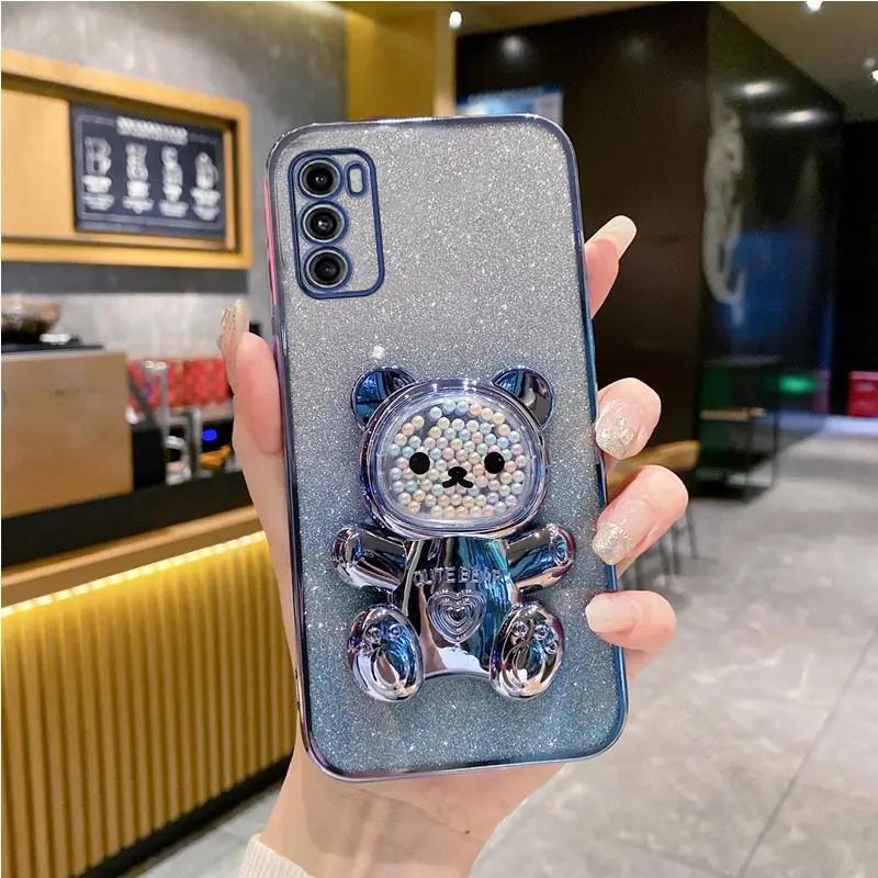 Чехол с милым медвежонком, кронштейн с блестящим покрытием для Motorola Moto G60 G20 G30 G10 G22 G13 G23 G73 G53 G42 G32 G72 G62 G71, чехол