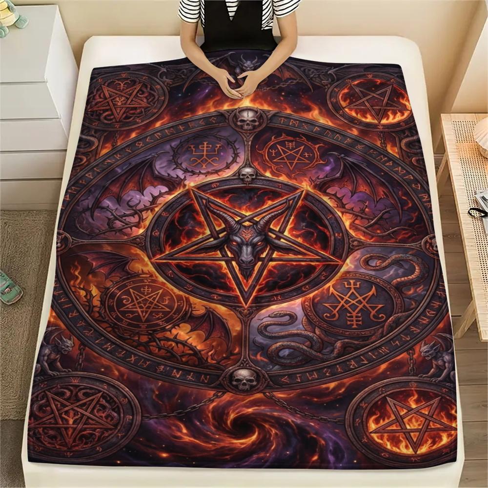 1Pc Satan's Pentagram Print Flannel Blanket, High quality Comfortable for All Seasons, Home Decor, Warmth and Comfort, Perfect for Christmas Gifts137