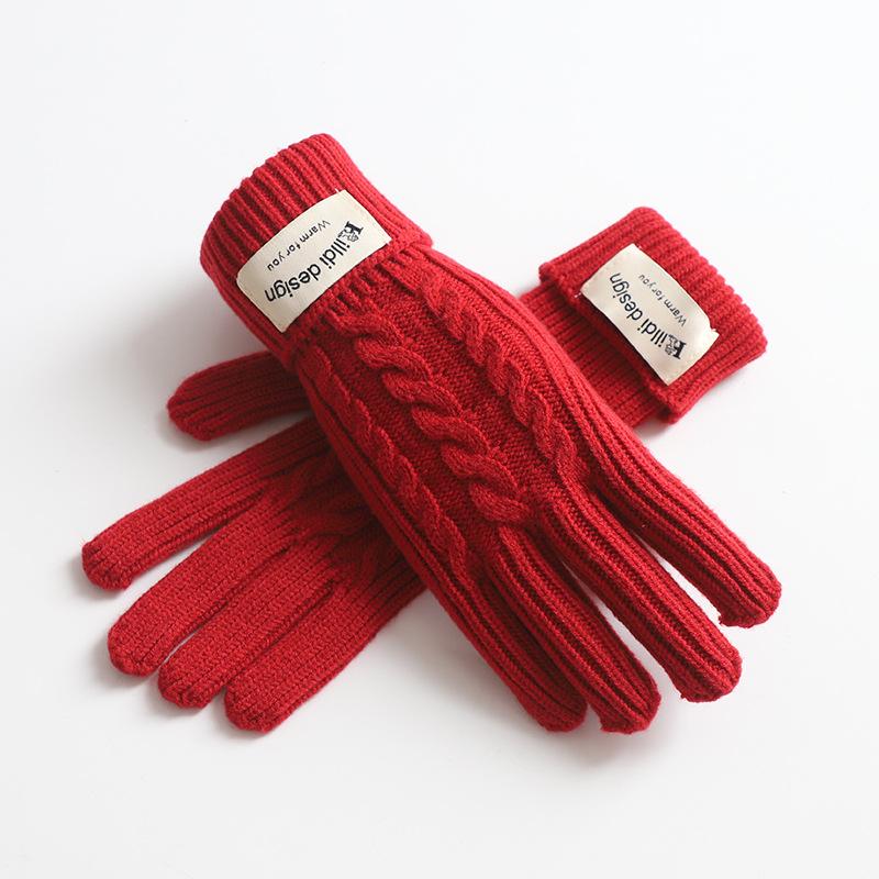 Wool Knitted Balaclava with Neck Scarf Integrated Hat Gloves Autumn and Winter Neck Protection Fashionable Red