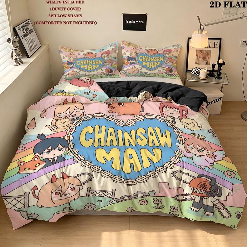 Chainsaw Man Pattern Bedding Quilt Set Quilt Cover Pillowcase Home Birthday Gift(1 * duvet cover + 2 * pillowcase, without core)