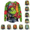 Women's Fashion Casual Long Sleeve Christmas Grinchmas Print Raglan Round Neck Sweatshirt Top