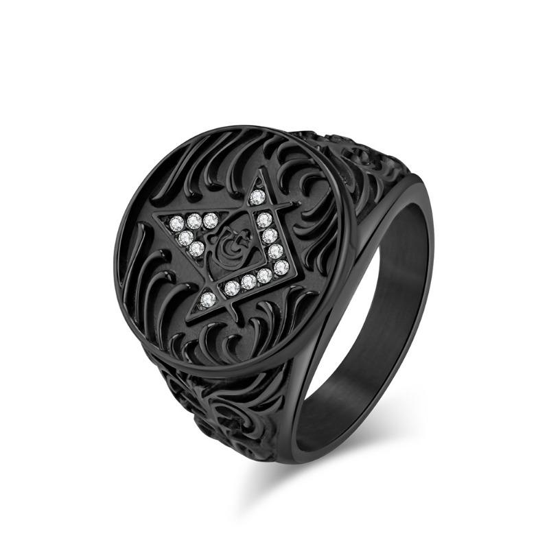 Винтажное масонское кольцо из титановой стали для мужчин, нишевое индивидуальное ювелирное изделие в стиле хип-хоп, мужское золотое кольцо на палец властного братства