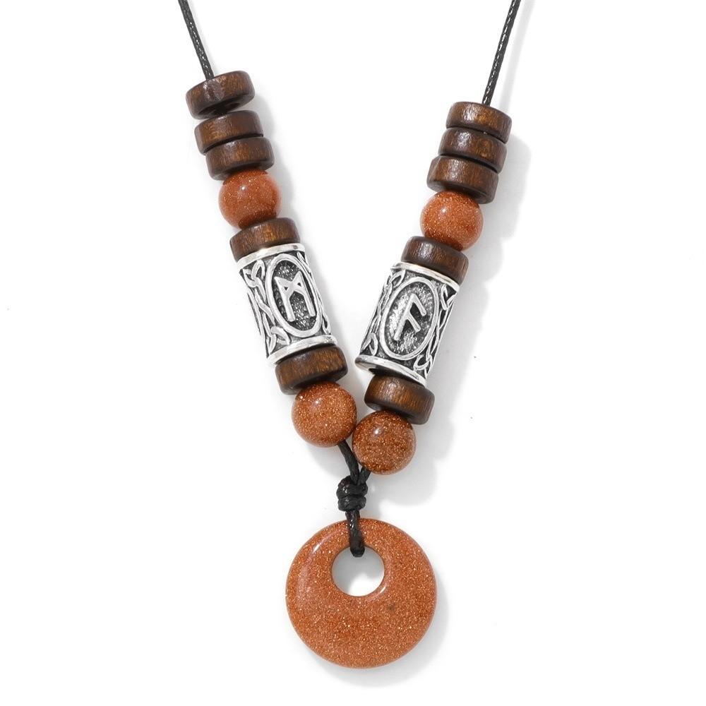 Bead Run Wood Bead Viking Bead Safety Buckle Retro Style Rune Bead Rune Bead Ethnic Style Sweater Chain Retro Fashion