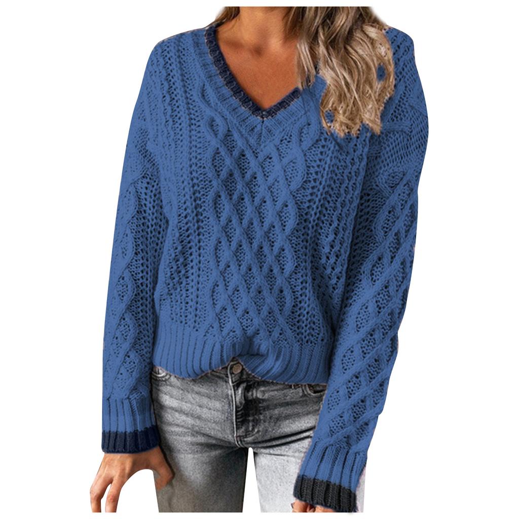 Модный женский вязаный пуловер с v-образным вырезом и длинными рукавами, повседневные топы
