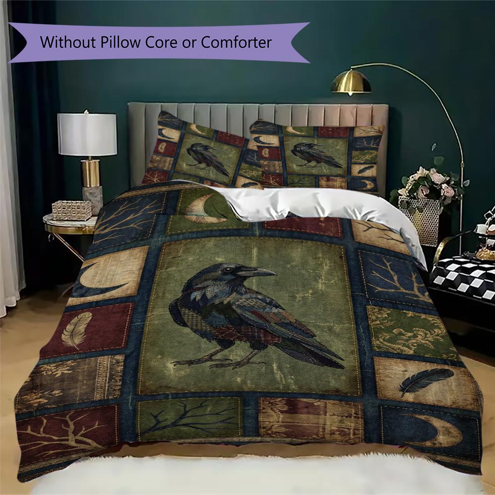 Crow Pattern Bedding uilt Set uilt Cover Pillowcase Home Decoration Birthday Gift (1 * duvet cover + 2 * pillowcase without core)47
