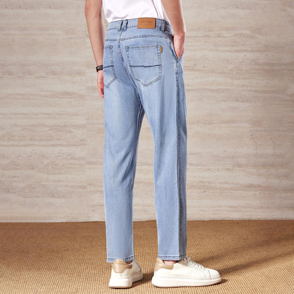 Ice Oxygen Bar Lyocell: Lightweight, Breathable, and Casual Men's Jeans for Summer, Smooth and Elastic Solid Color Versatile Pants