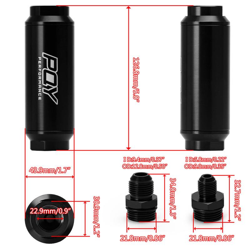 VR -Universal Car Racing In-Line Fuel Oil Filter With AN6/AN8 Fittings Adapter and 100 Micron Steel Element VR5565