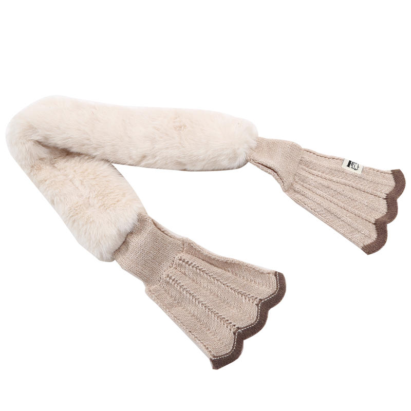 Scarves Winter Thickened Knitting Splicing Cross Colorblocking Faux Rabbit Warm Scarves