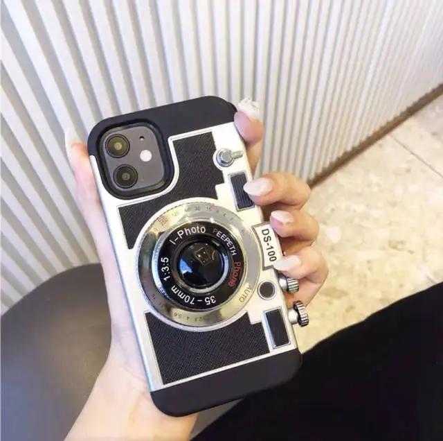 Кейс-чехол из кожи с 3D ретро-камерой для iPhone 14 11 12 13 15 16 Pro Max Plus XS XR X 16Pro IPhone15 Покрытие Аксессуары