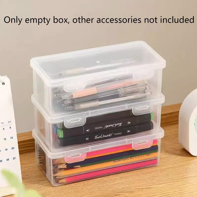 1Pc Storage Organizer Box Large Capacity Plastic Pencil Box Stackable Translucent Clear Pen Box Office Supplies