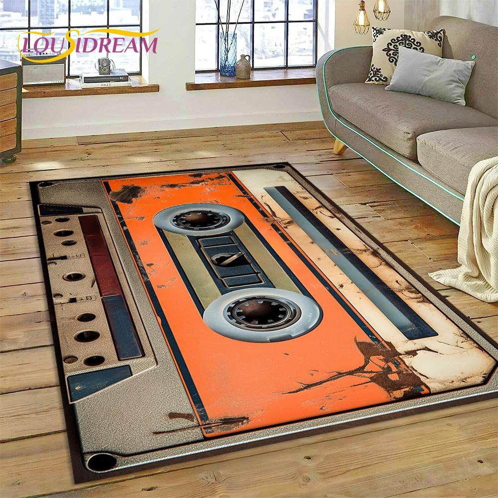 Retro Music Cassette Tape CD Design Area Rug–Non-Slip Carpet for Bedroom Living Room | Home Sofa Decor, Vintage Audio Floor Mat