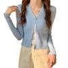 Women V Neck Solid Colour Button Up Casual Long Sleeves Knitted Cardigan