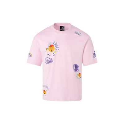 adidas Hangzhou Wuyibing Collaboration Графический буквенный принт Спортивная футболка с короткими рукавами Топы унисекс Ясно-Розовый JE0952
