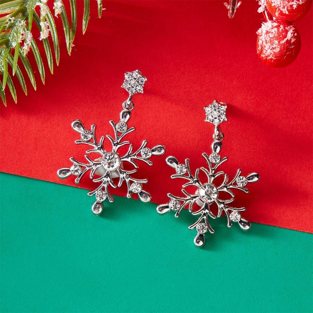 Fashion Snowflake Christmas Stud Earrings Crystal Zircon Pearl Dangle Piercing Ear Jewelry Long Tassel Earring Gifts