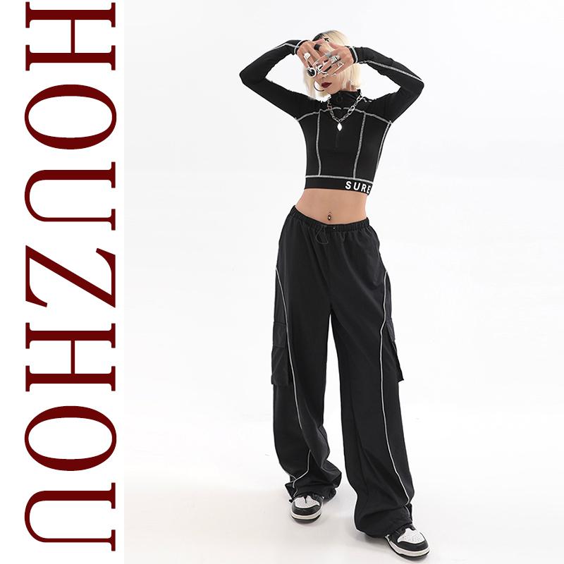 Y2K Женская черная уличная одежда Techwear Корейский Харадзюку Спортивные штаны с парашютом Мужские спортивные штаны Широкие брюки для бега Брюки Одежда