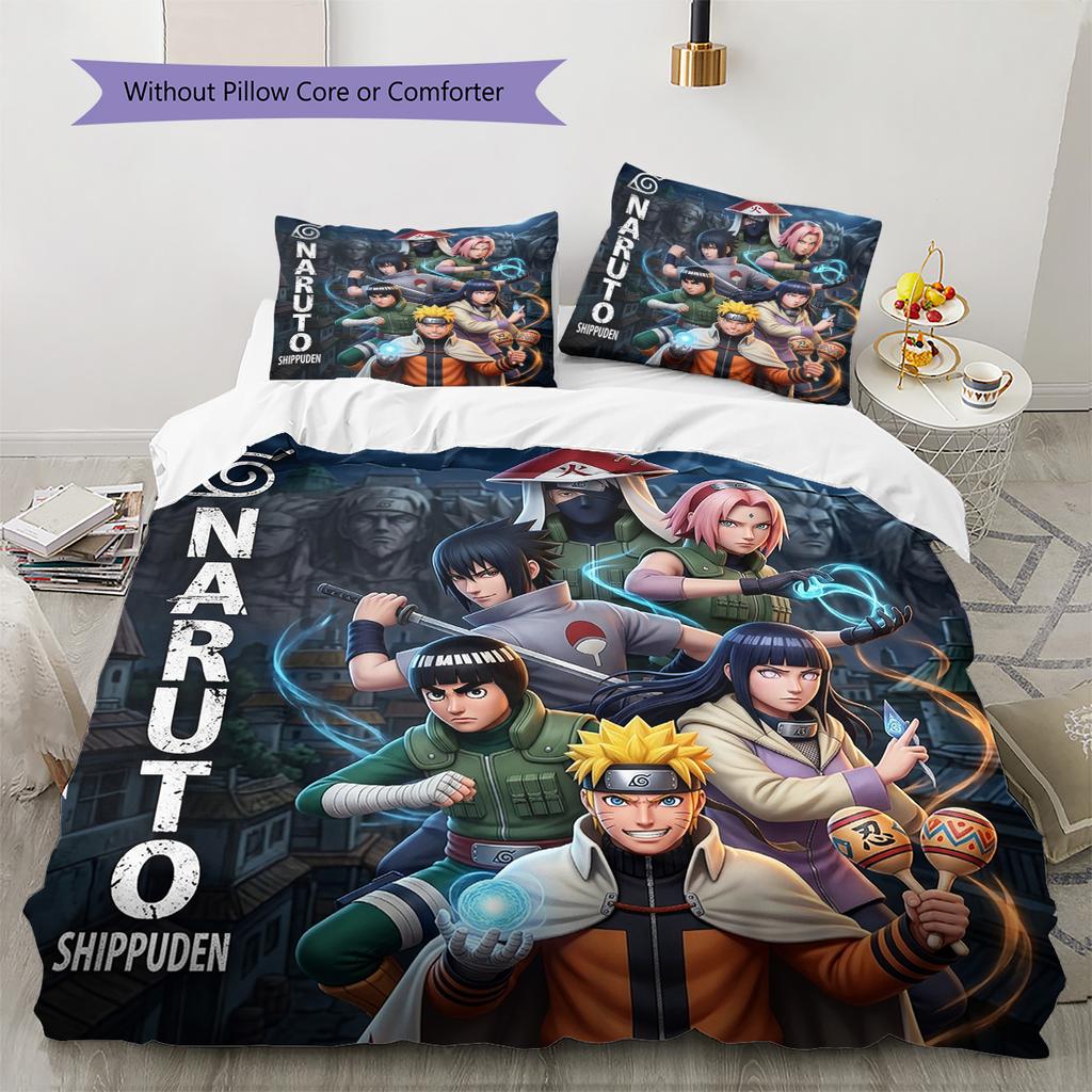 Naruto Shinobi Legacy Pattern Bedding Quilt Set Quilt Cover Pillowcase Home Birthday Gift(1 * duvet cover + 2 * pillowcase, without core)