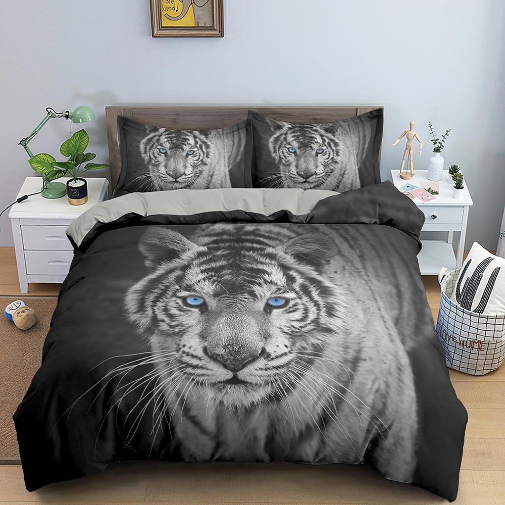 Комплект постельного белья Tiger Ferocious Animal для мальчиков и девочек Twin Queen Size, пододеяльник, наволочка, детская кровать, взрослая мода, домашний текстиль