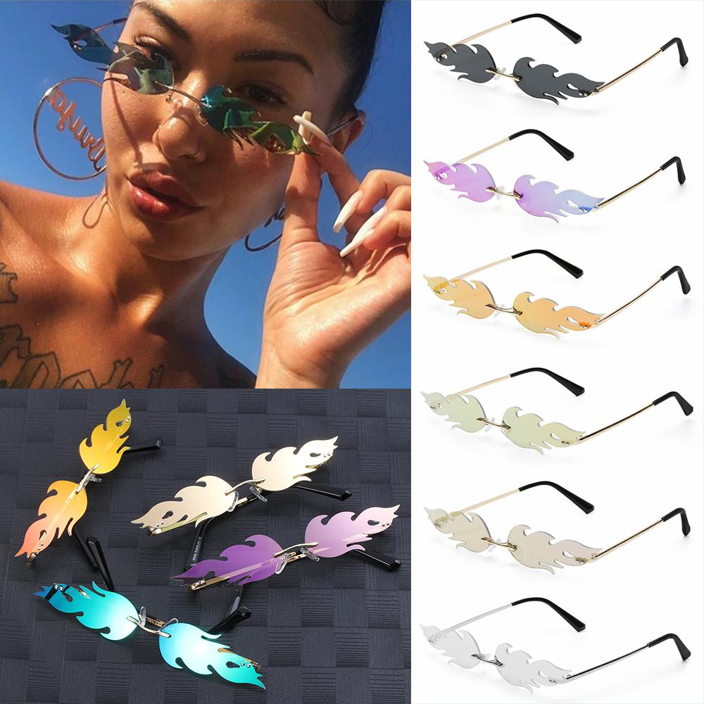 Streetwear Trending Eyewear Fire Flame Rimless Wave Sun Glasses Fashion Sunglasses