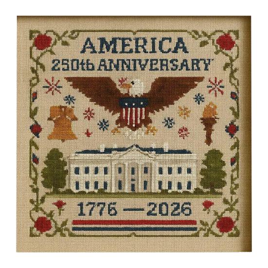 America Patriotic Cross Stitch US 250th Anniversary Cross Stitch Kit Beginner-Friendly Commemorative DIY Embroidery Gifts for Veterans Military Fans