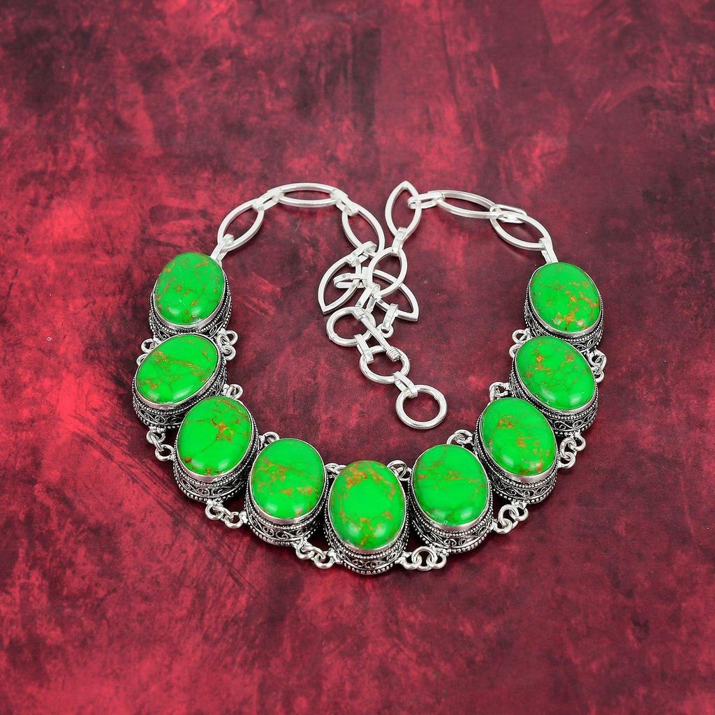 Green Copper Turquoise Necklace, 925 Sterling Silver Gemstone Jewelry, Handmade Necklace Amazing Jewelry, Gift For Her