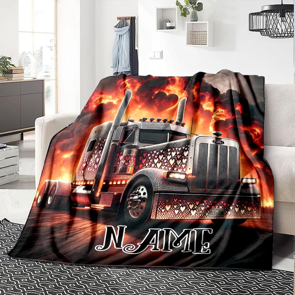 Flaming Truck Adventure In The Night Sky Customize Your Name Cartoon Movie Pattern Blanket Chair Office Sofa Bed Camping Soft And Warm Give To