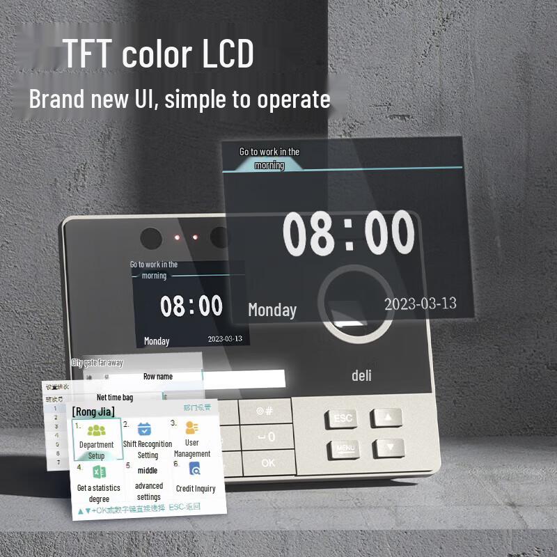 Deli 3760 Smart Face & Fingerprint Time Clock CN plug (adapter included)