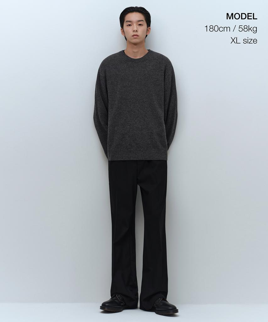 MUSINSA STANDARD [Victoria Wool] Minimal Ribbed Crew Neck Knit [Medium Grey]