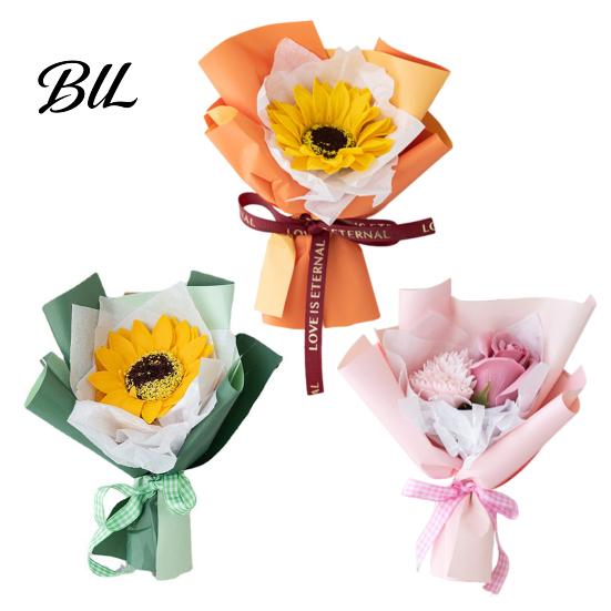 Decorative Faux Flowers Mini Fake Sunflower Bouquet Handcrafted Artificial Soap Carnation Rose Floral Decoration Handmade Valentine's Day Anniversary