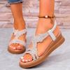 Мода 2025 НОВЫЕ женские сандалии больших размеров с открытым носком, пляжная одежда, весенние новые на плоской подошве, с цветком и кристаллами, римские туфли для взрослых