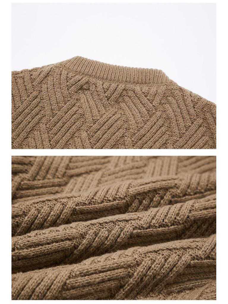 2025 Autumn/Winter Men's Round Neck Trendy Cable Knit Sweater Jacket