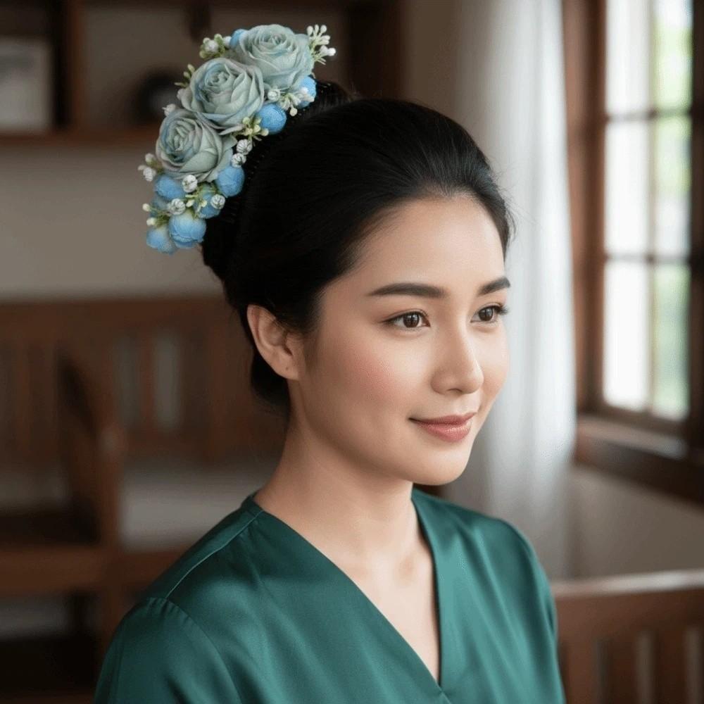 Thai Style Flowers Hairpin Sweet Chignon Hair Clips Rose Hair Comb Water Splashing Festival