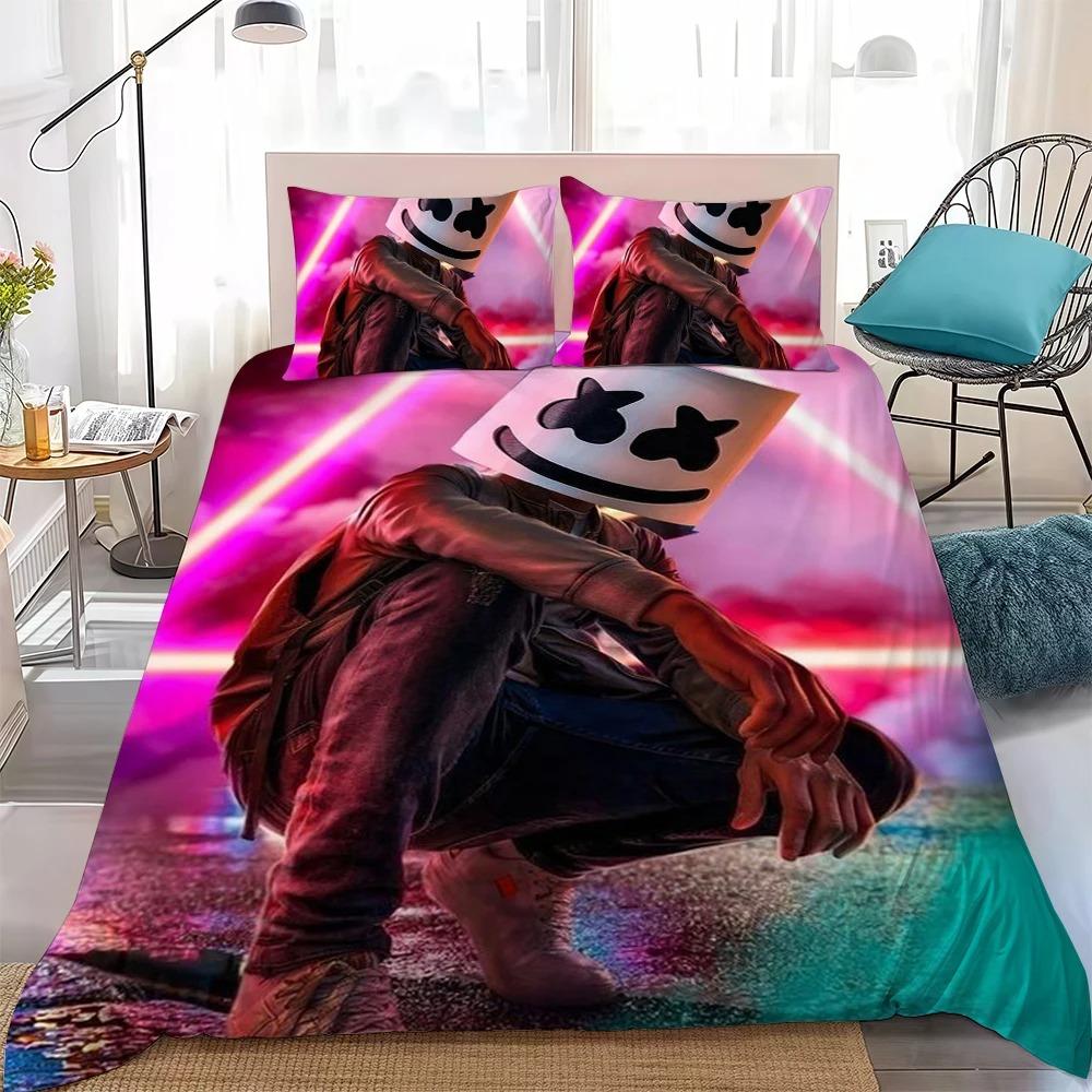 DJ-M-MARSHMELLO Bedding Set Single Twin Full Queen King Size Bed Set Adult Kid Bedroom Duvetcover Sets Anime Bed Sheet Set