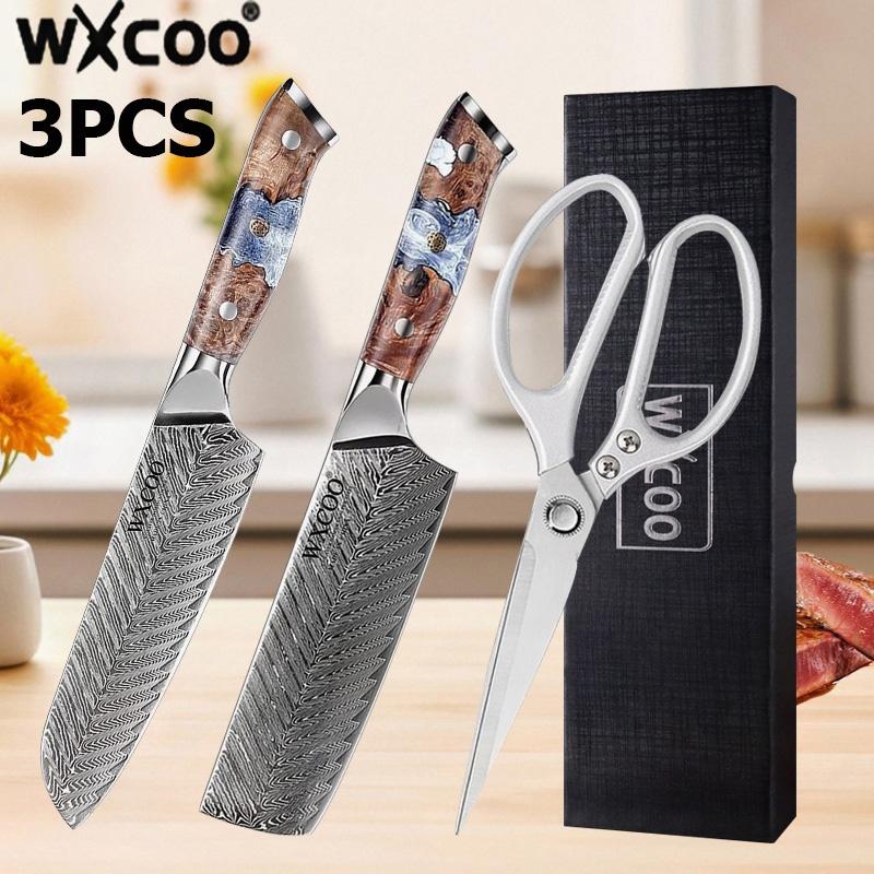 WXCOO Damascus Steel Kitchen Knife VG10 Layers 67 Powerful Chicken Bone Scissor Japanese-style Chef's Knife Santoku Knife