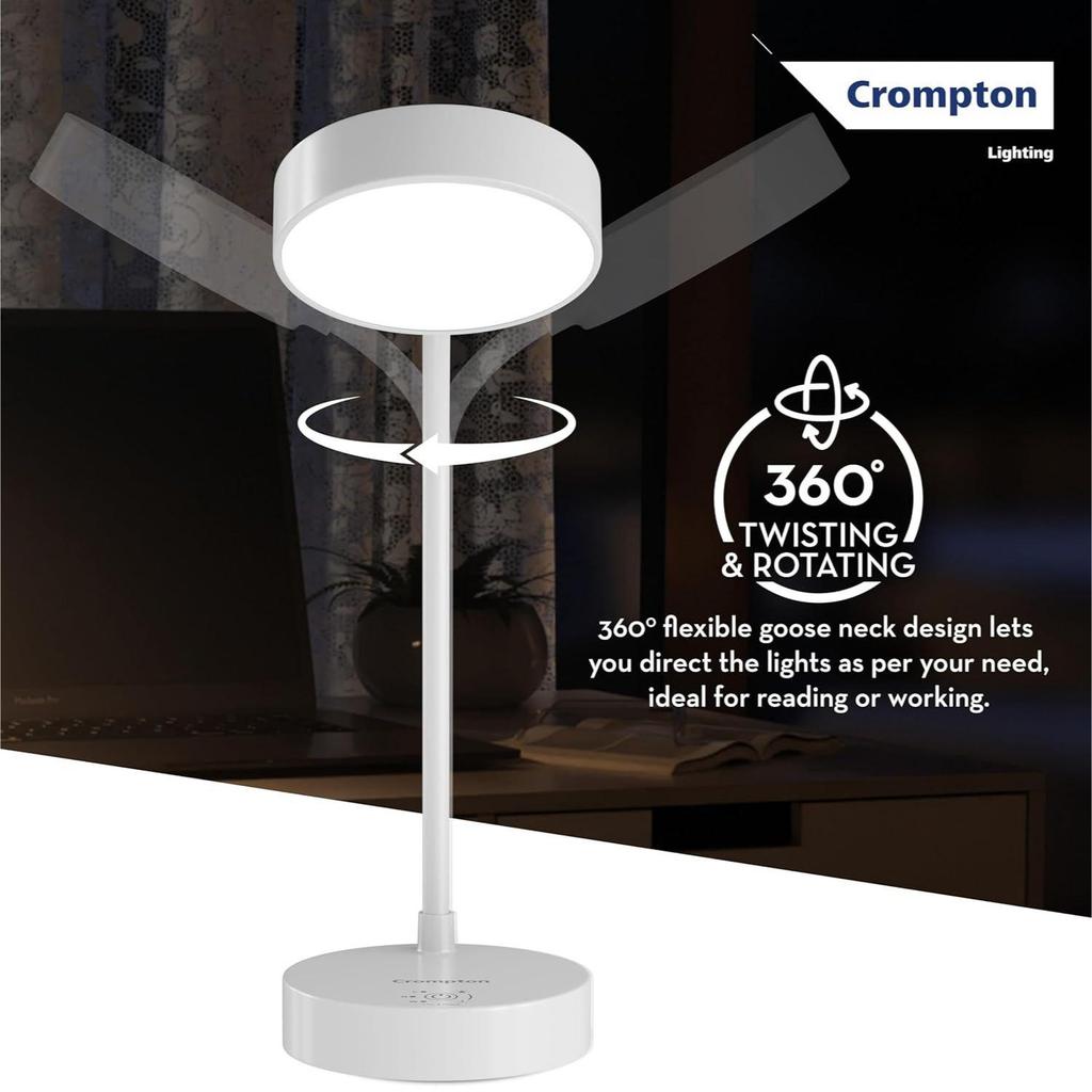 Plastic Deskmate 5W USB Rechargeable LED Desk Lamp | Flexible Neck, Colour-Changing & Smooth Dimming | Flame-Safe Design | Pack of 1,