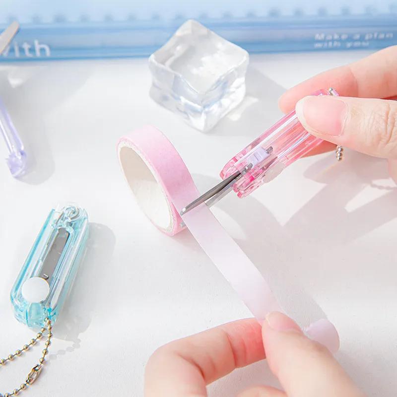 Мини-ножницы, маленькие прозрачные складные телескопические канцелярские ножницы цвета конфет с подвеской, безопасные ножницы для скрапбукинга, ученические