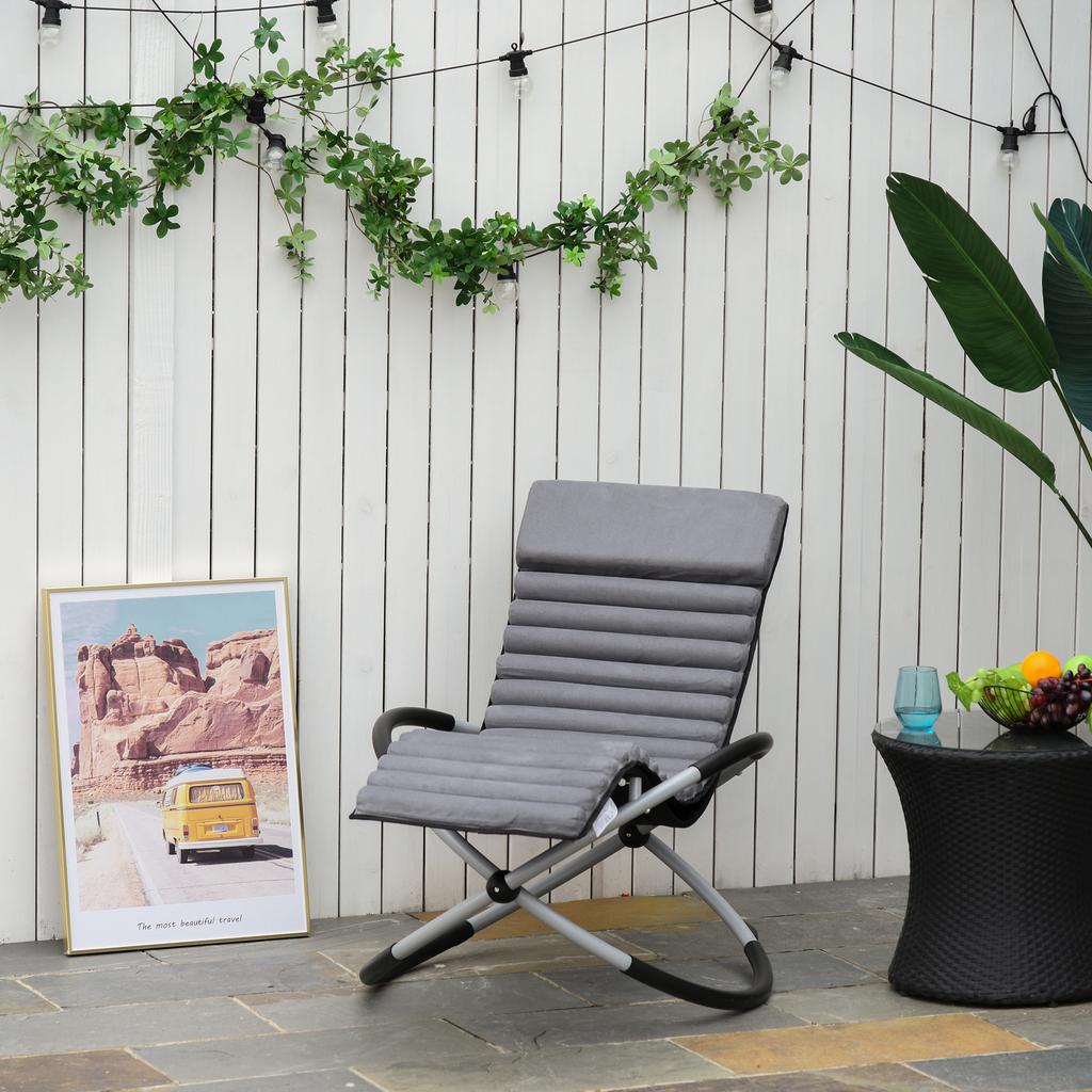 Metal Orbital Rocking Chair Folding Lounger Anti-drop with Padded Mat Removable Design 145x74x86cm Black Grey