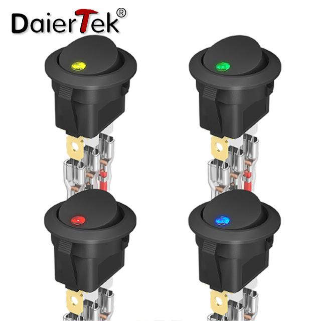 DaierTek 4PCS круглый кулисный переключатель 12 В 20 А круглый тумблерный переключатель 12 В постоянного тока с подсветкой 3-контактный 2-позиционный SPST переключатель для автомобильной лодки