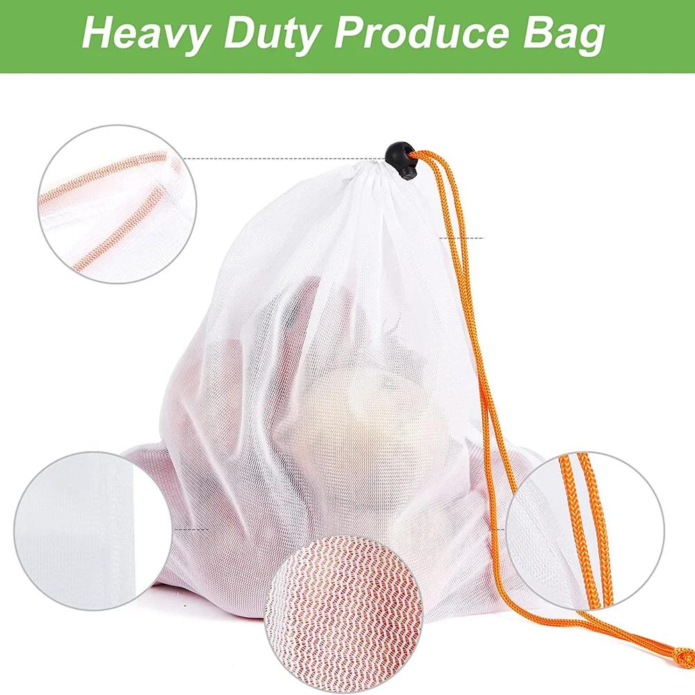 5pcs/set Reusable Produce Mesh Bags Eco Friendly Fruit Vegetable Bags for Kitchen Storage Net Merchandise Bags with Drawstring