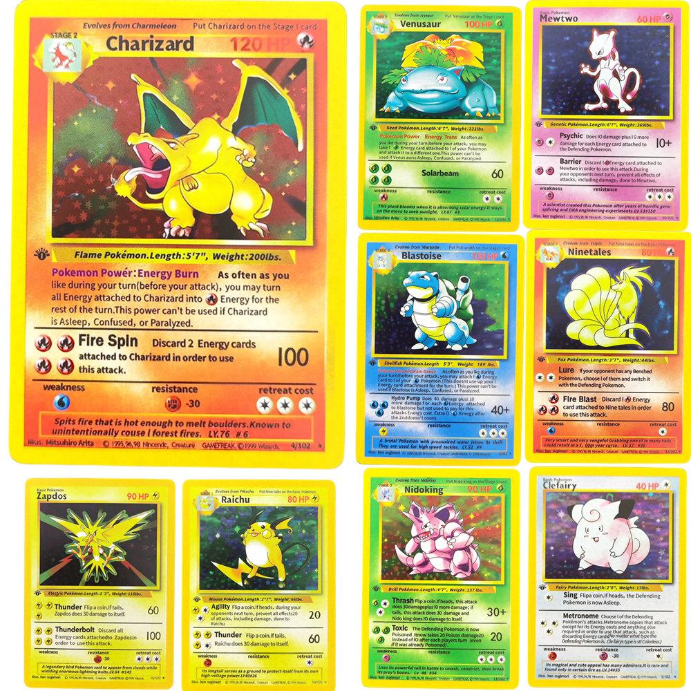1999 POKEMON Английская ИГРА 1-Е ИЗДАНИЕ Чаризард Бластойз Вэнчузавр Голографическая Аниме Игра Коллекционная Карточка Игрушка
