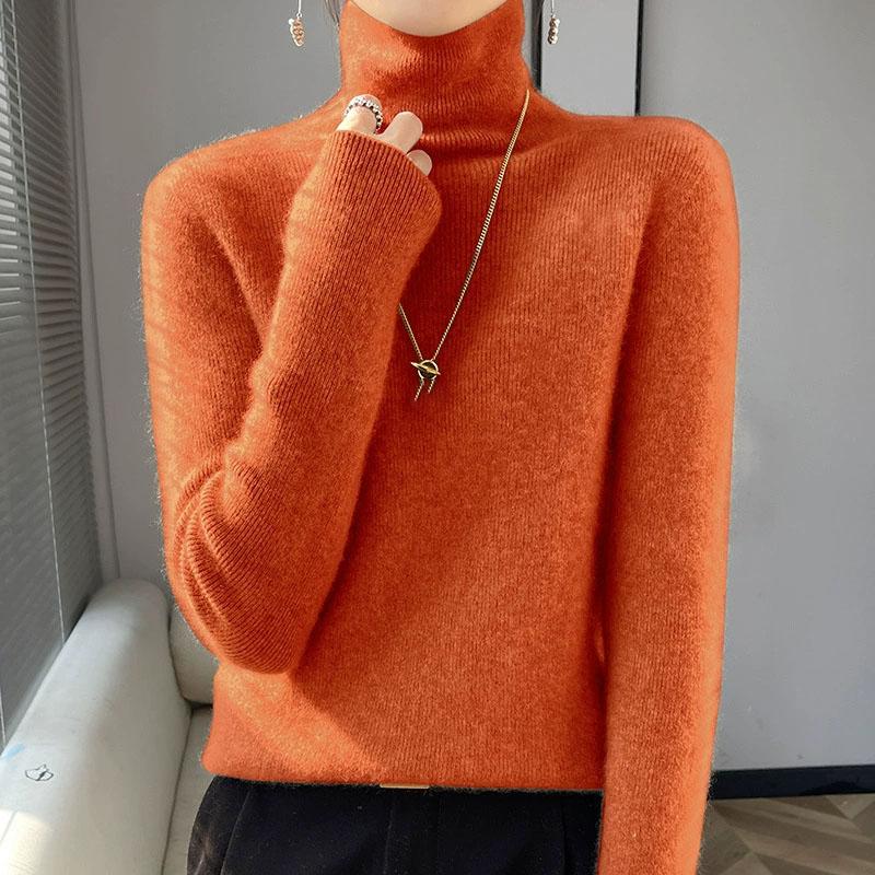 Женский вязаный свитер с высоким воротником, с длинными рукавами, облегающий, эластичный, в рубчик, женский осенне-зимний базовый свитер и пуловер