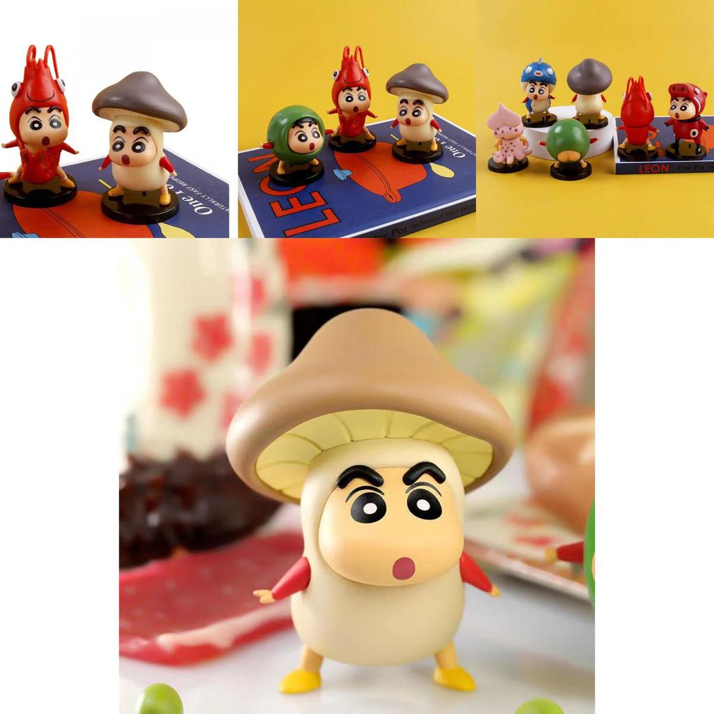 Cute Solid Pvc Seafood Ingredients Crayon Shin-chan 6-piece Set With Base Car Ornament Anime Figure