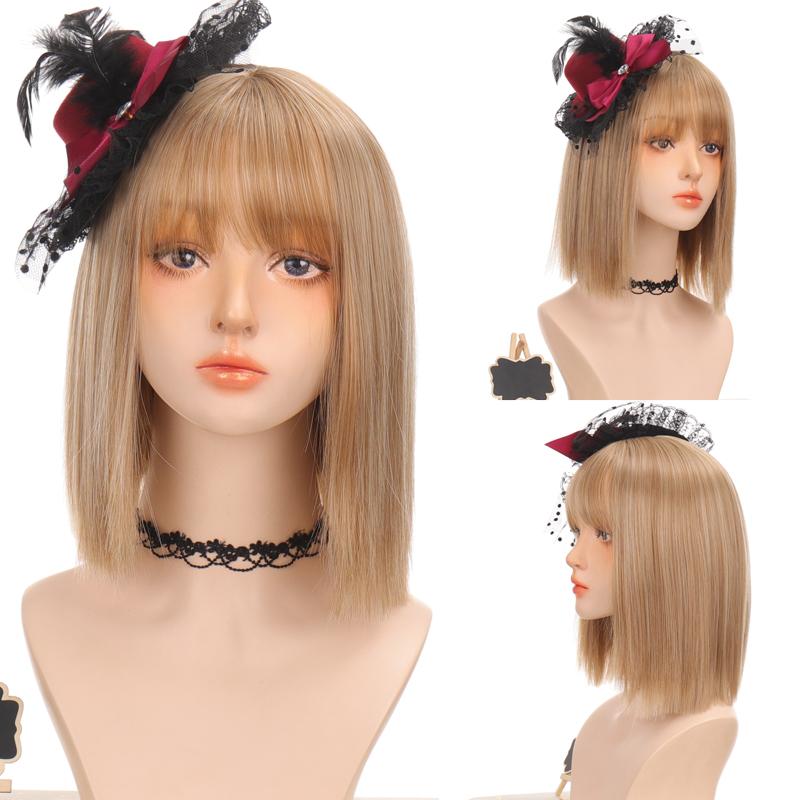 Короткий парик из прямых волос, коричневый BOB Лю Хай, женский парик, высокая термостойкость