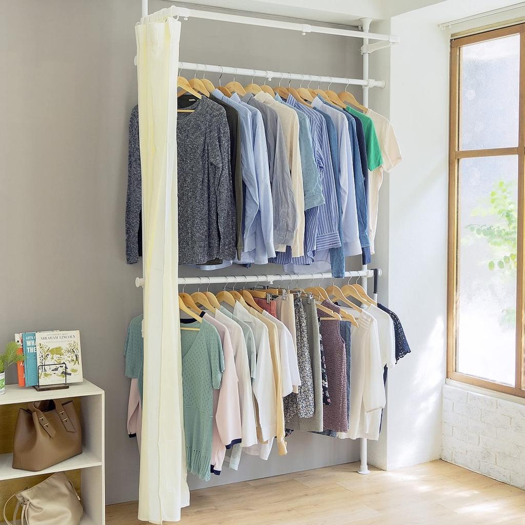 YAMAZEN Натяжная вешалка с общей грузоподъемностью Легко Широкая x 36 см Глубокая x Включает Стойку для подвешивания, Сверхпрочная, Занавеска, Ярусы, 62 кг, Тонкая,